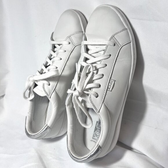 Keds Softerrra WH65949 Women's Leather Sneakers-Lace Up-9-White/Silver-Classic - Picture 3 of 16